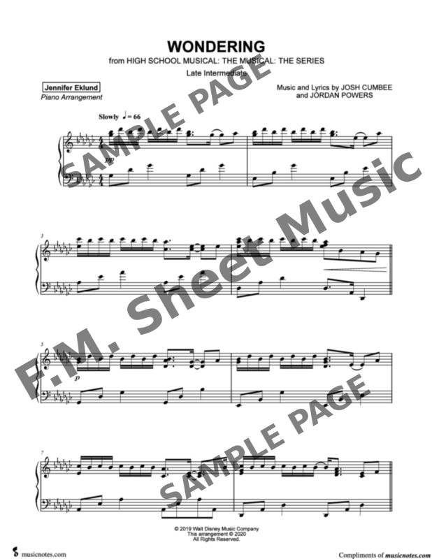 Wondering (from High School Musical: The Musical) (Late Intermediate ...